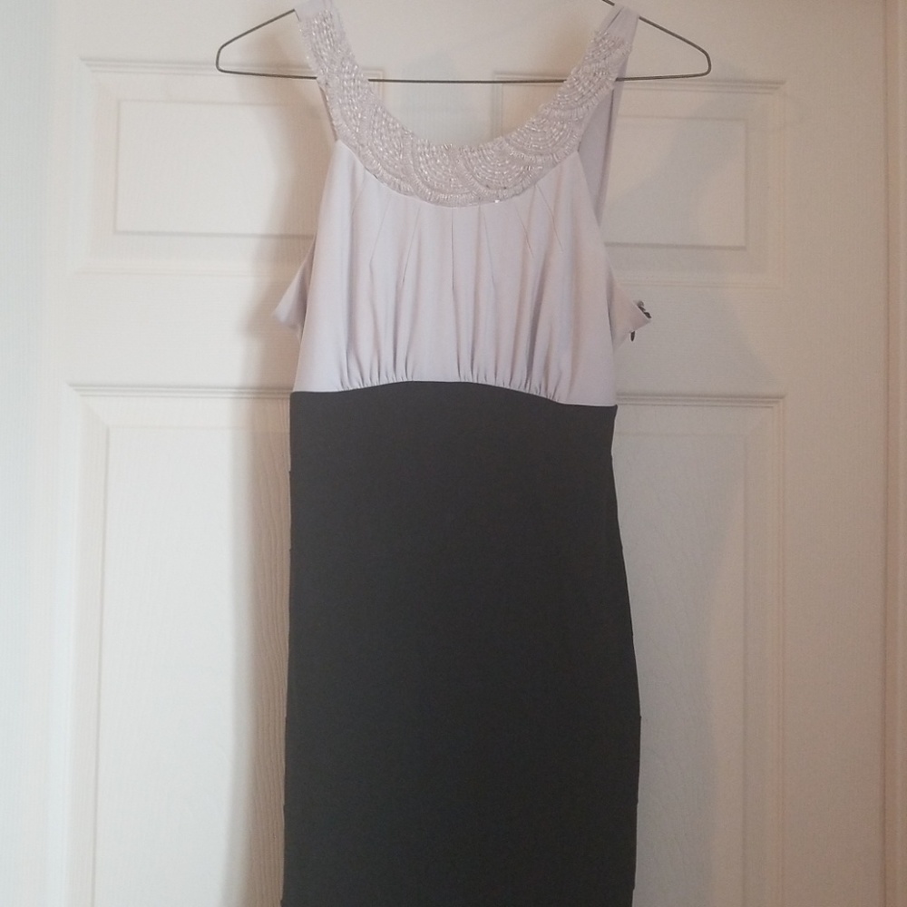 Beaded White And Black Knee Length Dress